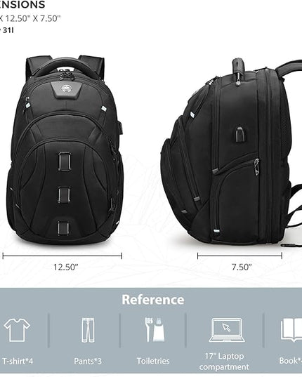 Swissdigital Design Men's Laptop Backpack, TSA Friendly USB Charging RFID Protection Backpack for College and Business, Fits 17" Laptops Black | SD1644FB-01