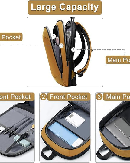 hk Business Backpack for Men 17 Inch,Slim & Expandable Waterproof Travel Laptop Backpack with USB Charger Port (Yellow)