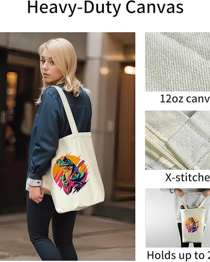 Tote Bag for Women, Reusable Zippered Canvas Bag with Handles Pocket Thick Canvas, for Grocery Shopping Beach Gift