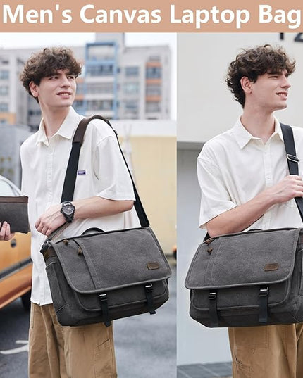 Nerlion Messenger Bag for Men 17-17.3 Inch Laptop Bag Canvas Water-resistant Computer Bag Shoulder Bag Work Briefcase Bookbag for College (Gray)