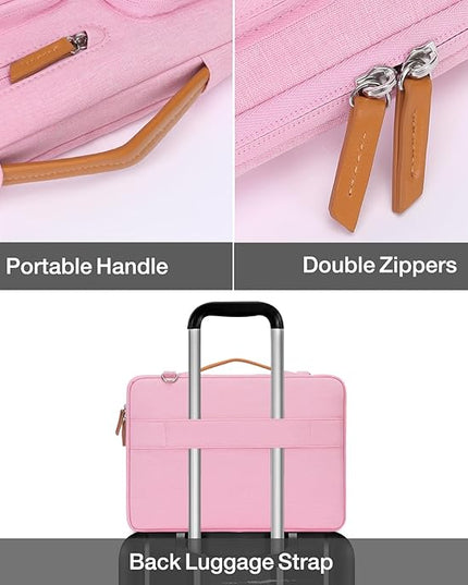 MOSISO 360 Protective Laptop Shoulder Bag,13-13.3 inch Computer Bag Compatible with MacBook, HP, Dell, Lenovo, Asus Notebook,Side Open Messenger Bag with 4 Zipper Pockets&Handle, Pink