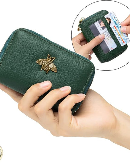 imeetu RFID Credit Card Holder, Small Leather Zipper Card Case Wallet for Women