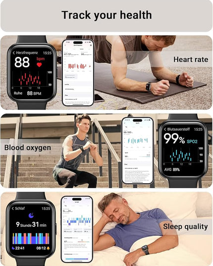 Tensky Smart Watch for Men/Women Android & iPhone, Alexa Built-in, 1.8" Touch Screen Fitness Tracker with Answer/Make Calls, 3ATM Waterproof Heart Rate/Sleep/SpO2 Monitor, Pedometer, 100+ Sport Modes