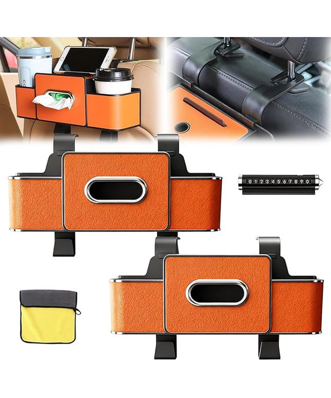 DDRIC Car Organizers and Storage Box, 2026 New 3-in-1 Car Backseat Organizer, Multifunctional Car Seat Back Storage Box with Tissue Holder 2 Cup, for Hold Phone, Drinks, Handbag (2-B)