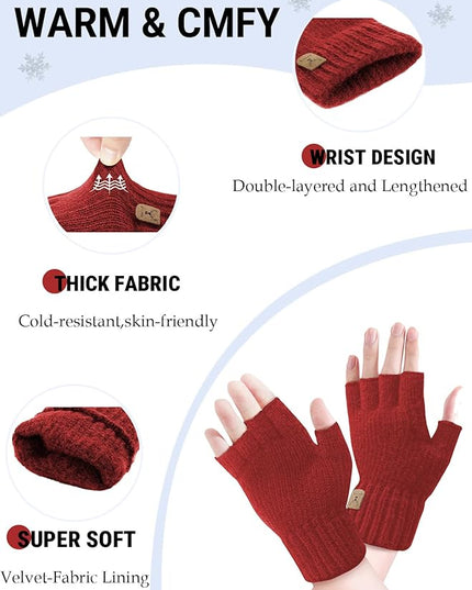 Fingerless Gloves Half Finger Winter Warm Knitted Gloves Working Running Biking Driving for Men and Women