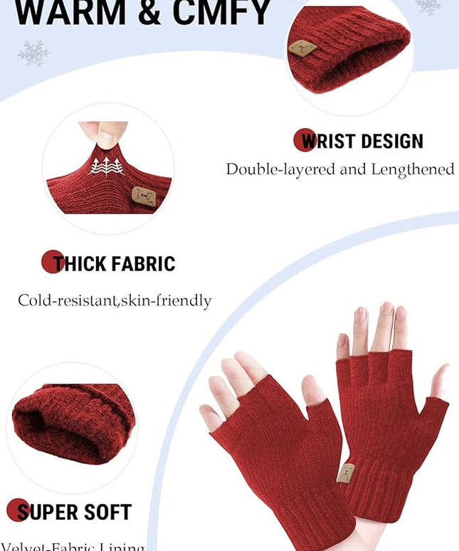 Fingerless Gloves Half Finger Winter Warm Knitted Gloves Working Running Biking Driving for Men and Women