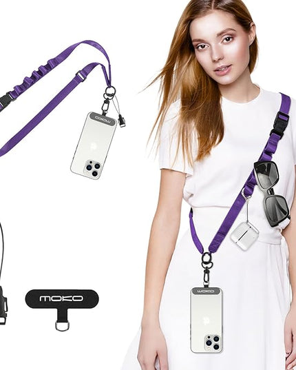 MoKo Universal Phone Lanyard, Nylon Adjustable Cell Phone Crossbody Strap Detachable Women & Men Cellphone Lanyards Around the Neck with Patches for iPhone, Most Smartphones, Dark Purple