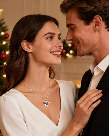 Iefil Christmas Gifts for Wife Women - 925 Sterling Silver Double Birthstone Necklace, Anniversary Birthday Gifts for Women, Jewelry Gift for Wife Girlfriend Mom Her