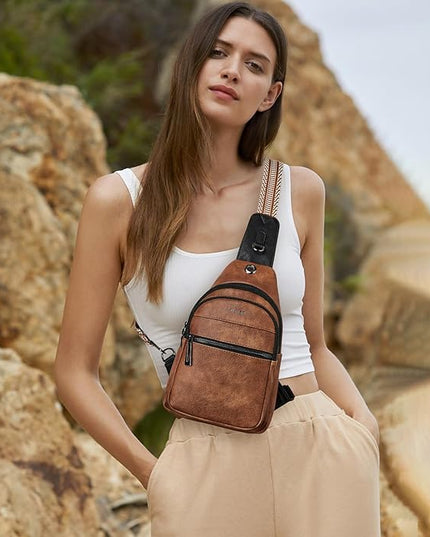 Sling Bag For Women Faux Leather Small Casual Daypack Backpack Fanny Pack Crossbody Chest Bags Purse