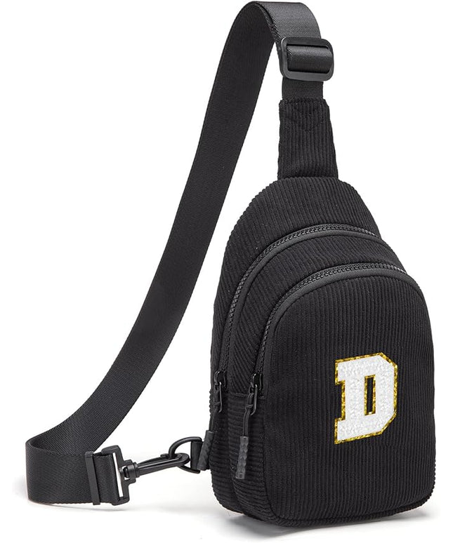 Viverte Small Corduroy Sling Bag Initial Crossbody Bag Fanny Pack for Girls Personalized Birthday Gifts for Teen Girls Gifts