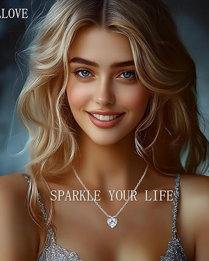 ForeverLove Heart Necklaces for Women, 4-2 Carats Heartshap Moissanite, Silver Pendant Jewelry, Anniversary Birthday Gifts for Wife, Girlfriend, Daughter, Mom