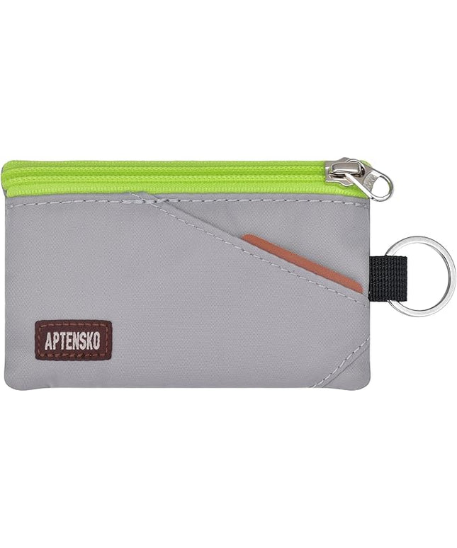 RFID Travel Wallet with Adjustable Lanyard-Zipper Small Wallet with ID Card Holder, Keychain for women&men-Minimalist Slim Waterproof Nylon case for ID, Cash, Key (Grey)