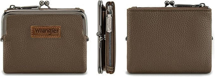 Montana West Wrangler Women's Wallet RFID Blocking Wallets Small Bifold Credit Card Holder with Kiss Clasp Coffee