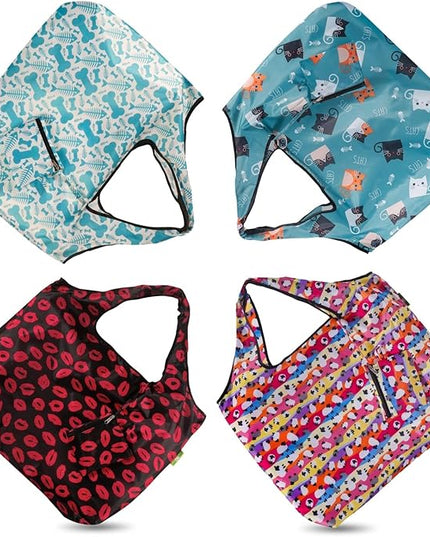 ECO CHIC Foldable Reusable Large Recycled Grocery Bags Lightweight Shopping Tote Bags with Storage Pouch - Collection of 4 bags