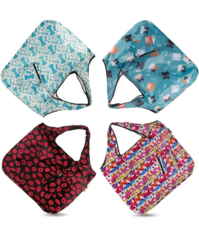 ECO CHIC Foldable Reusable Large Recycled Grocery Bags Lightweight Shopping Tote Bags with Storage Pouch - Collection of 4 bags