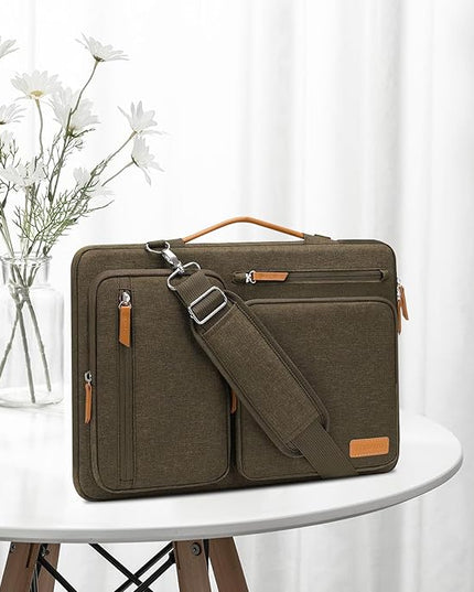 MOSISO 360 Protective Laptop Shoulder Bag,15 inch Computer Bag Compatible with MacBook Air M4 M3 M2/Pro A1990 A1707, Dell XPS Plus,Side Open Messenger Bag with 4 Zipper Pockets&Handle, Carob Brown