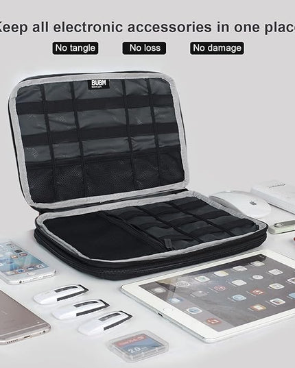 BUBM Double Layer Electronics Organizer, Travel Gadget Bag for Cables, Memory Cards, Flash Hard Drive and More, Fit for iPad or Tablet(up To 9.7")--Large, Gray