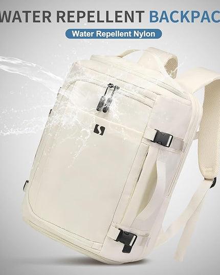 35L Travel Backpack 17" Laptop Backpack W/USB-C Port, Expandable Carry-On Bag, TSA Flight Approved Water-Resistant for Business College, White