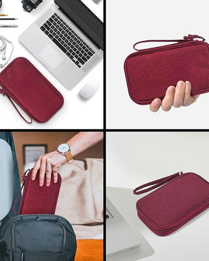 Electronics Accessories Organizer Pouch Bag, Travel Universal Organizer for Cable, Charger, Phone, SD Card, Business Travel Gadget Bag (Wine Red)