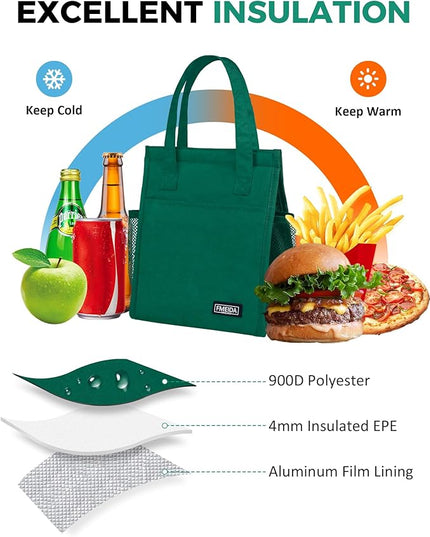 Fmeida Insulated Lunch Bag Women, 6.75L Small Lunch Bags with Multiple Pockets, Reusable Thermal Cooler Tote for Work, Office, Picnic, Travel | Hook and Loop Closure, Dark Green
