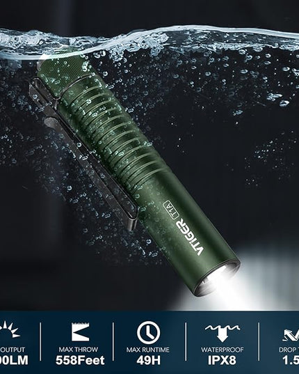 VTIGER T1A Mini Pocket EDC Flashlight with Clip,1300 Lumen Compact AA Rechargeable LED Little Flashlights, Super Bright Tail Switch Small Flash Light with Magnet for Camping,Hiking,Outdoor,Emergency