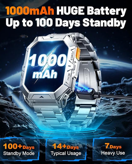 LIGE Military Smart Watches for Men(Answer/Make Calls),100-Day Battery Life,2.13" AMOLED Outdoor Sports Smartwatch with Compass,Fitness Tracker for Android iOS,AI Voice,Sliver
