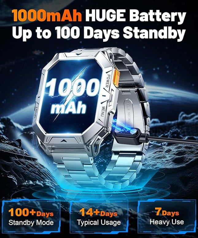 LIGE Military Smart Watches for Men(Answer/Make Calls),100-Day Battery Life,2.13" AMOLED Outdoor Sports Smartwatch with Compass,Fitness Tracker for Android iOS,AI Voice,Sliver