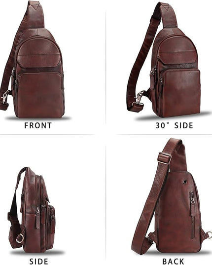 Genuine Leather Sling Bag for Man and Women Crossbody Purse Handmade Retro Shoulder Backpack Vintage Chest Bags
