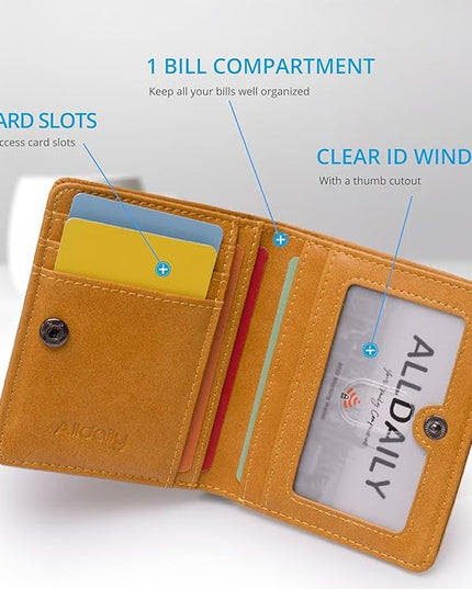 Alldaily Small RFID Wallet for Women Slim Compact Bifold Pocket Ladies Travel Mini Purse (Yellow)