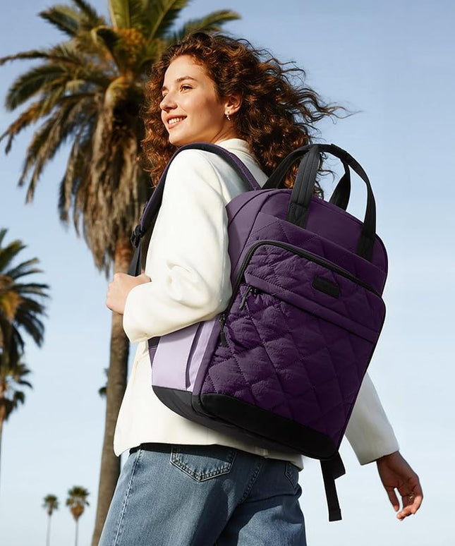 LOVEVOOK Travel Backpack for Women, 15.6 Inch Quilted laptop Backpack With Pouch Pocket for Large Capacity Cup, Large Capacity Work Bag College Bookbag, Carry On Personal Item Bag