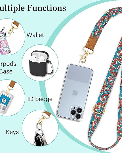 Phone Lanyard Crossbody Wrist Strap, Boho Bohemain Cell Phone Lanyards for Around the Neck Wristlet Shoulder, Adjustable Strap for Car Keys Keychain Wallet ID Badge