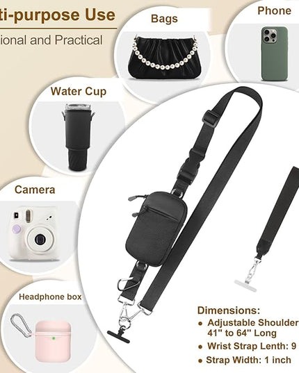 Phone Strap Crossbody Wrist strap - Upgraded Hands-Free Phone Lanyard with Detachable Wallet, Anti-Drop Clip and Go Strap with 360° Rotatable Metal Phone Tabs, Compatible with All Phones (Black)