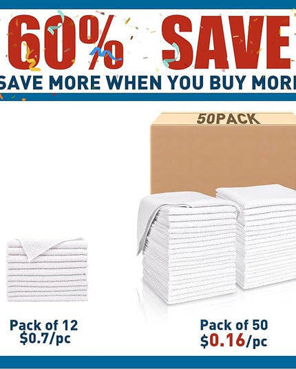 White Microfiber Towels- 50 Pack, Microfiber Cleaning Cloths Bulk, Microfiber Towels for Cars, Cleaning Rags (12x12 inches)