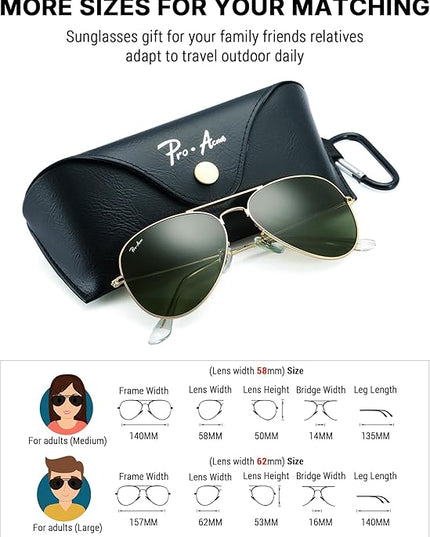 Pro Acme Classic Aviator Sunglasses for Women & Men Glass Lens Metal Frame UV400 Driver Sunglasses