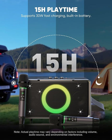 GFEEN Party Bluetooth Speaker: 100W Peak Loud! Deep Bass, 15H Playtime, Large Wireless Speakers, Powerful Sound, Light Show, Fast Charging for Outdoor, Backyard, House(Silver with 2Mic)