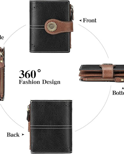 SENDEFN Small Womens Wallet Leather Bifold Card Holder RFID Blocking with Zipper Coin Pocket
