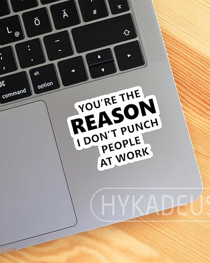 (3Pcs) You’re The Reason I Don’t Punch People at Work Stickers Funny Office Humor Sarcastic Work Quote Vinyl Decals for Laptop, Water Bottle, Desk, 3" x 2.3"