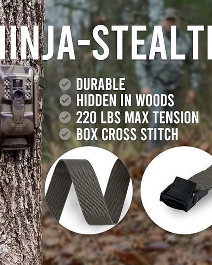 Trail Camera Straps, Game Cam Mounting Straps w/Durable Alloy Buckle, 6 ft. Long Hunting Utility Strap for Hanging Deer Camera Tree Stand, 25mm Width, Brown, 4-Pack