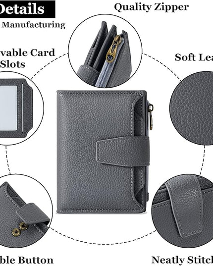 Airkit Small Wallet Women RFID Blocking Soft Leather Bifold Compact Card Holder Wallet for Women with Zipper Coin Pocket 4 ID Window