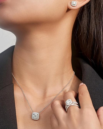 IMOLOVE Moissanite Solitaire Pendant Necklaces for Women Sterling Silver with 18K White Gold Plated 1-3 Carat D Color VVS1 Clarity Mossanite Jewelry for Women