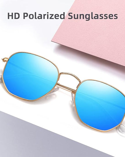 MEETSUN Polarized Hexagon Sunglasses for Women Men Polygon Square Sun Glasses UV400 Protection Metal Frame