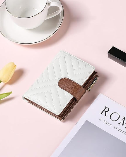 GAEKEAO Small Wallets for Women Leather RFID Blocking Bifold Zipper Pocket Wallet Card Case Purse with ID Window