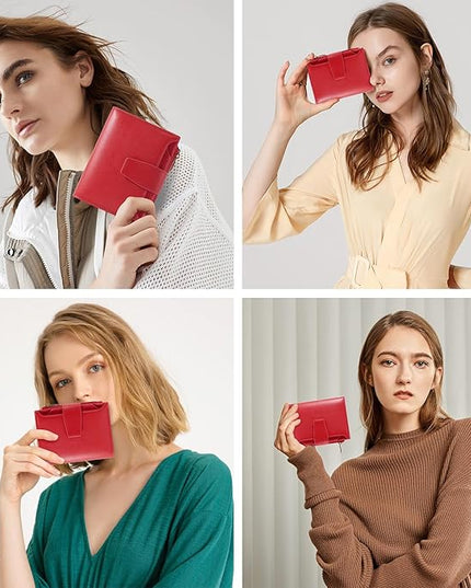 Airkit Small Wallet Women RFID Blocking PU Leather Bifold Compact Card Holder Wallet for Women with Zipper Coin Pocket 4 ID Window