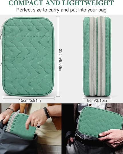 FYY Electronic Organizer, Large Travel Cable Organizer Bag Pouch Electronic Accessories Carry Case Portable Waterproof Double Layers All-in-One Storage Bag for Cable, Cord, Charger, Pattern Green