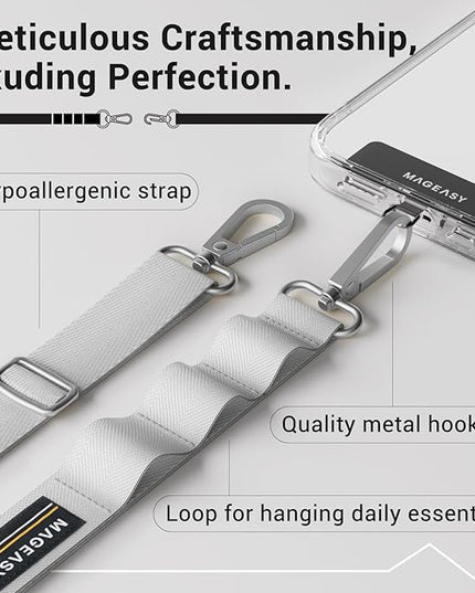 MAGEASY Universal Cell Phone Lanyard Crossbody - Anti-Theft Crossbody Phone Strap for iPhone 16 Pro Max & Most Smartphones, for Men & Women | 20mm (Galaxy Gray)