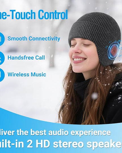 Bluetooth Beanie for Men Women, HD Stereo Sound Beanie with Headphones, Unique Tech Gifts for Men Husband Him Teen
