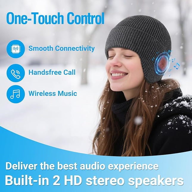 Bluetooth Beanie for Men Women, HD Stereo Sound Beanie with Headphones, Unique Tech Gifts for Men Husband Him Teen