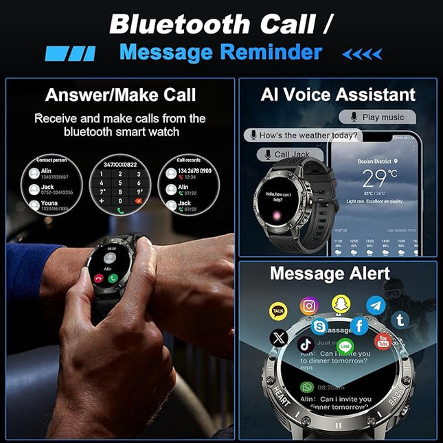 Smart Watch for Men Fitness Tracker: Military Make Answer Call Running Digital Mens Watches Waterproof Smartwatch Android Phone iPhone Samsung Compatible Sleep SpO2 Heart Rate Monitor Step Pedometer