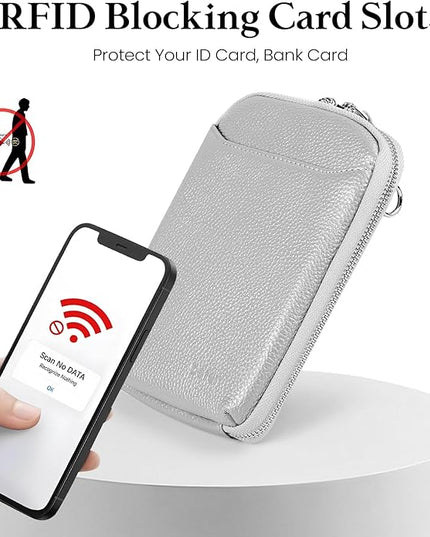befen Genuine Leather Crossbody Cell Phone Purse for Women, Small Zip Around RFID Blocking Crossbody Wallet Bags