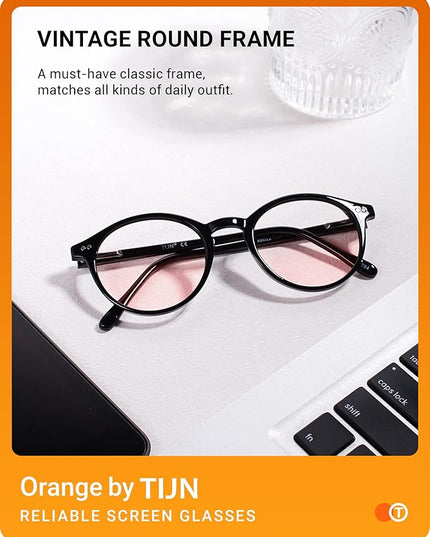 TIJN Blue Light Blocking Glasses Men Women Vintage Thick Round Rim Frame Eyeglasses